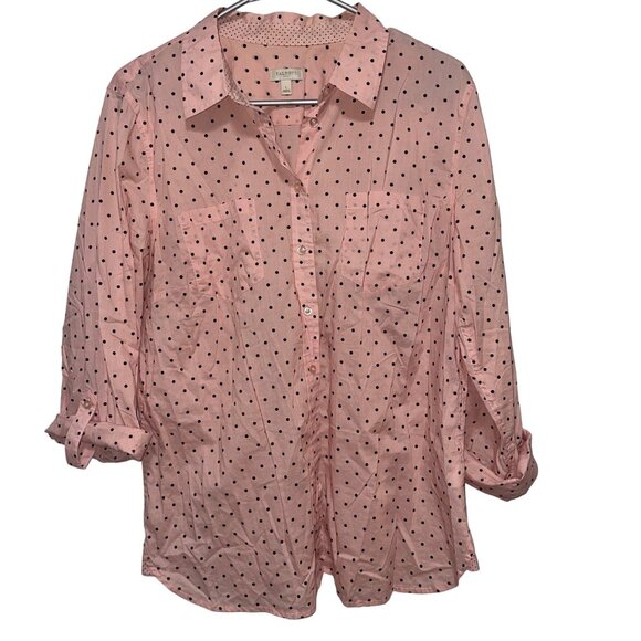 Pink Talbots Polka Dot Button-Up Blouse With Rolled Sleeves L - Picture 1 of 3